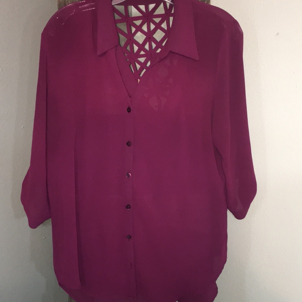 A. Byer cranberry sheer blouse size XL